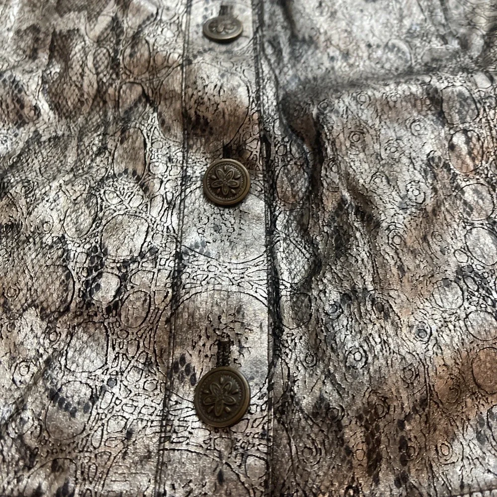 Vintage Birch Hill Trucker Jacket Metallic Snake Skin Women's Medium Silver Y2K